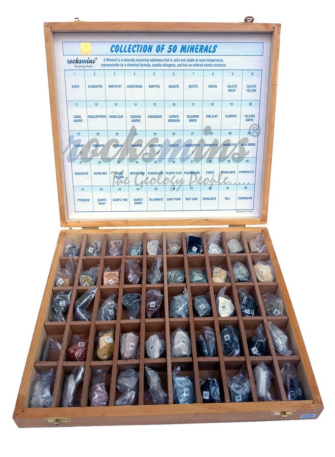 Rocksmins Collection of 50 Minerals MI50WB in Wooden Box Set of 50 Handpicked Big Mineral Specimen for Students School College Education Rocks Geology Kits ideal Study Earth Science & Stones - Image 3